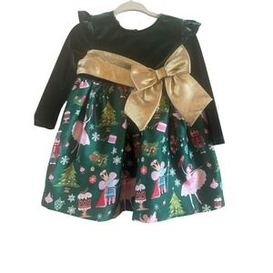 Iris & Ivy Christmas Nutcracker Girls' Sz 18 Months Gold Bow Petticoat Photo Opp